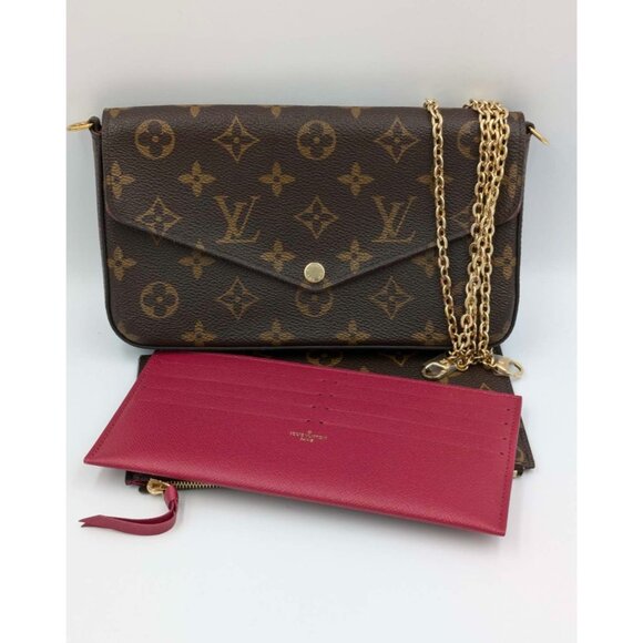 Pre-owned Louis Vuitton Monogram Pochette Felicie Chain Wallet Brown Fuchsia - Picture 7 of 14